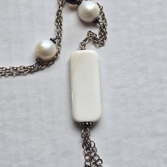 Sterling Silver & Pearl Gemstone Pendant Necklace - Picture 4 of 6